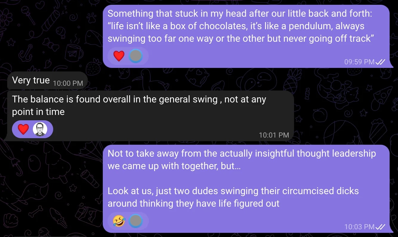 Screenshot of a conversation that inspired this post about mantras and counter-mantras
