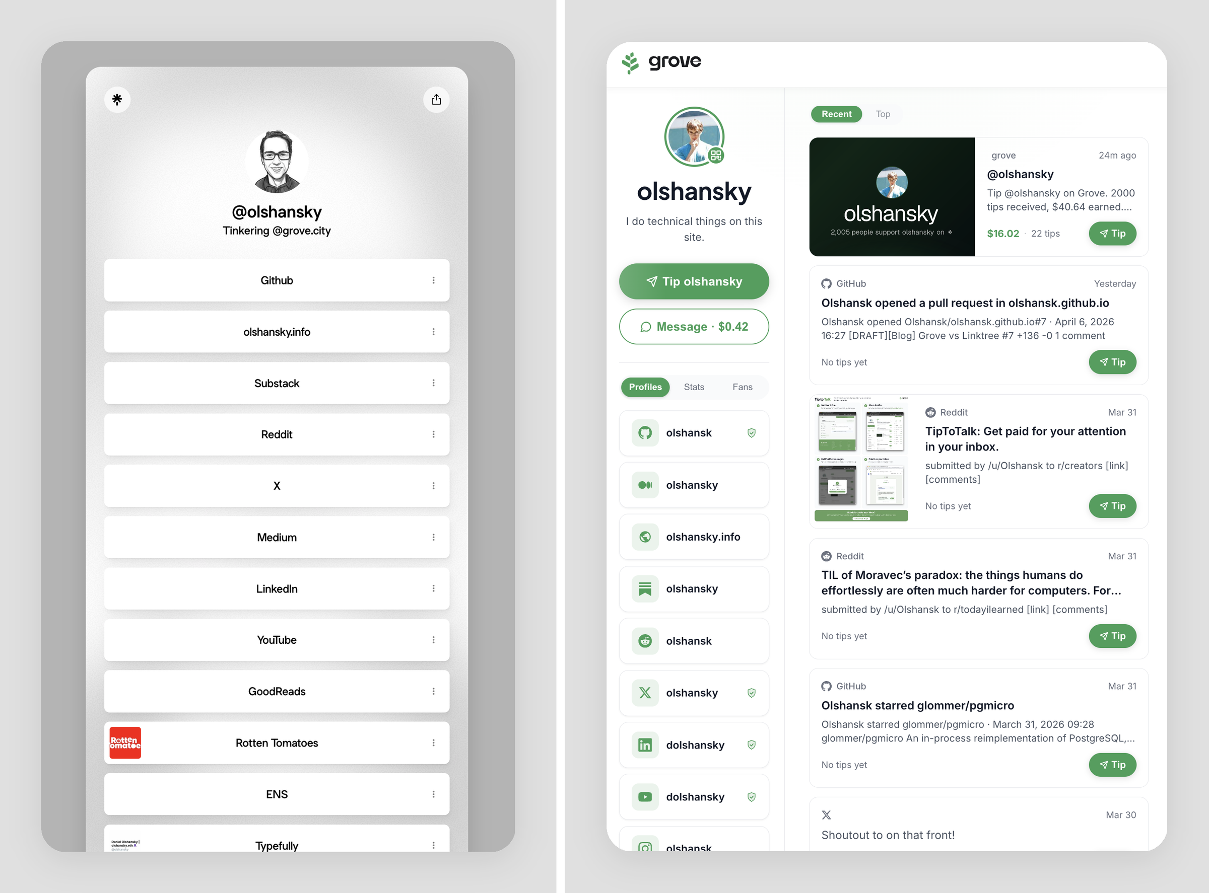 A wallet-first personal homepage for your content, your audience, and your money.
